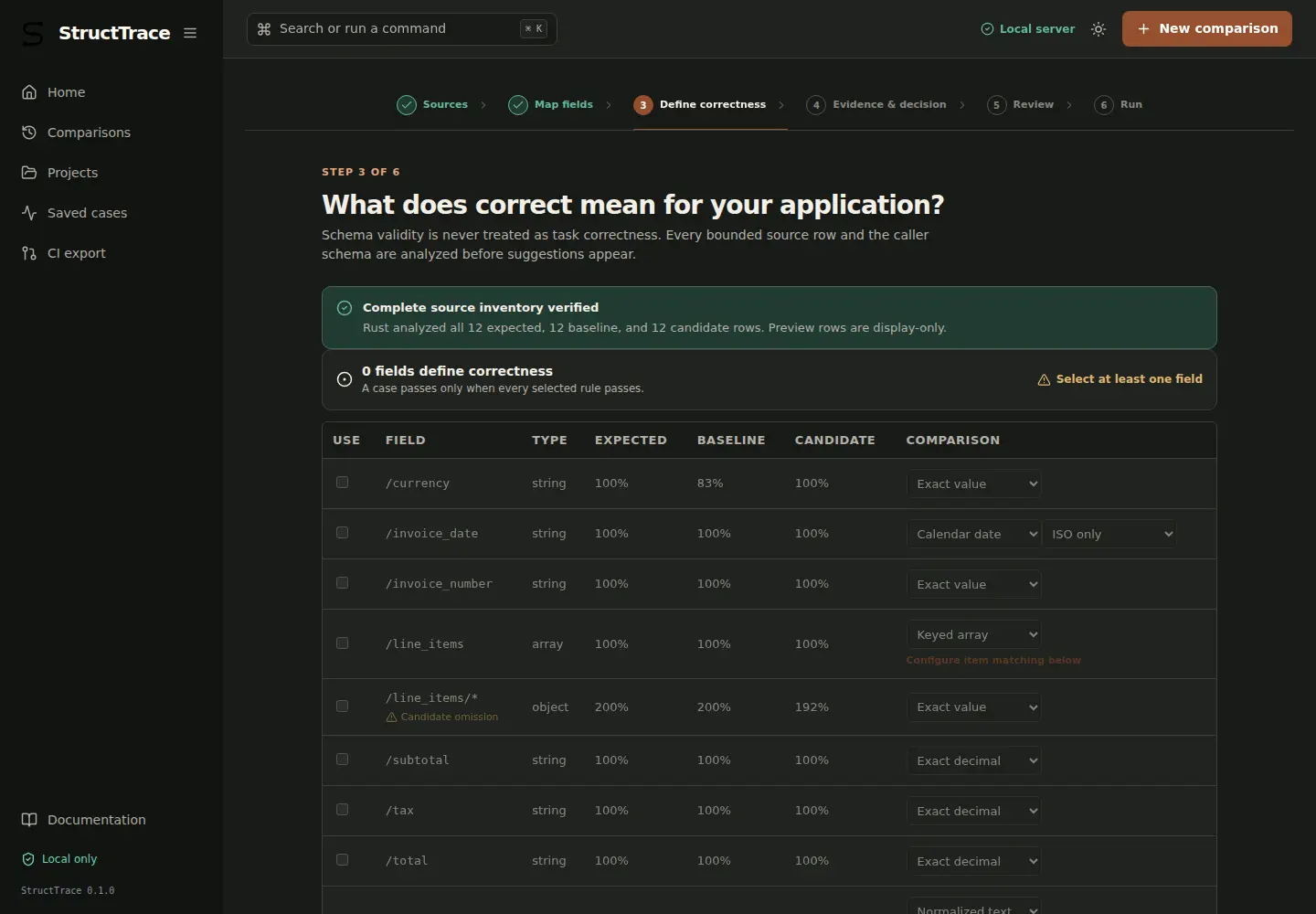 StructTrace deterministic correctness rule builder
